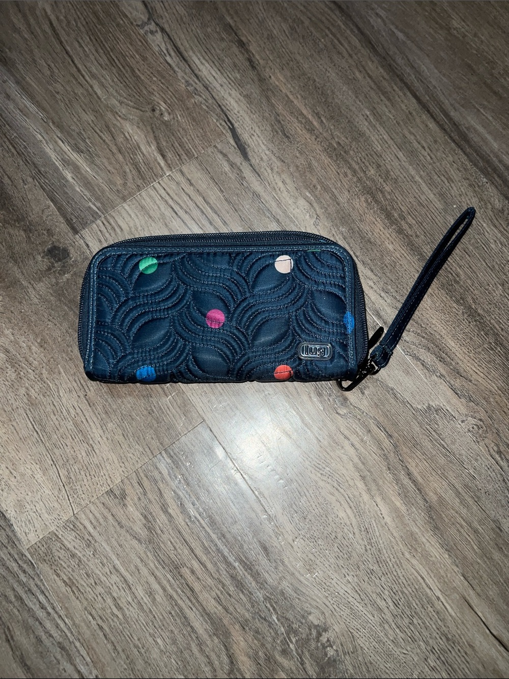 lug Splits XL Multi Dots Navy Quilted Wristlet Wallet RFID Travel Casual